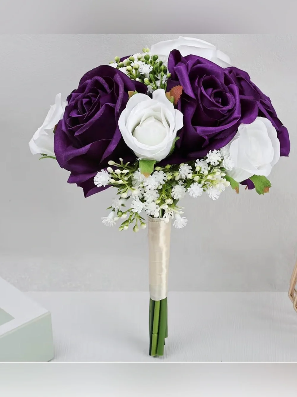 Wedding Bridesmaid Bouquets Set of 4, Artificial Silk Flowers Arrangement
